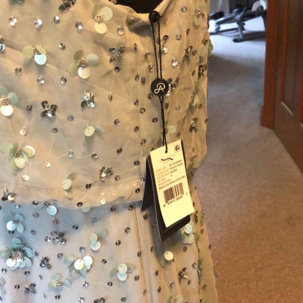 Adrianna Papell Frosted Sage Beaded Evening Gown - Picture 2 of 6
